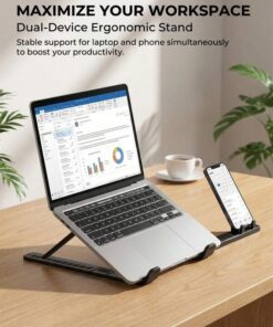 2-in-1 Foldable Laptop Stand with Phone Holder & Cooling Ventilation
