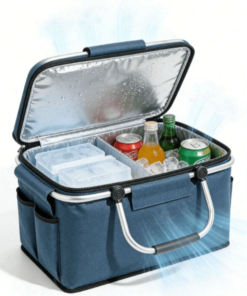 Foldable Insulated Picnic Basket Cooler Bag with Thick Aluminum Frame & Leak-Proof PEVA Lining