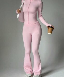 Alternative view of Women’s 2-Piece Athletic Set: Front Zipper Jacket with Thumbhole Cuffs & Waist-Flattering Leggings